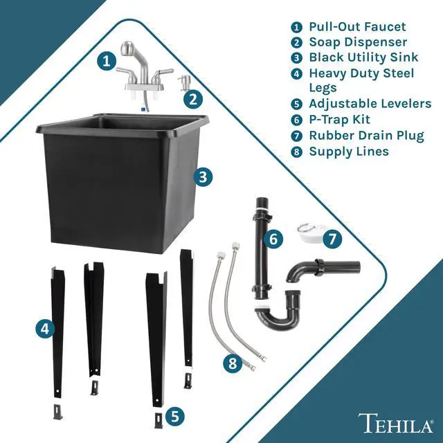 Alt view image 6 of 6 - Space Saver Utility Sink by, Pull-Out Faucet, Soap Dispenser, Black Tub (Stainless)