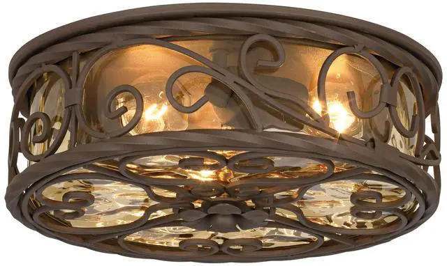 Alt view image 5 of 6 - Casa Seville Rustic Flush-Mount Outdoor Ceiling Light Fixture Dark Walnut Scroll 12" Water Glass Damp Rated for Exterior House Porch Patio Outside Deck Garage Front Door Home