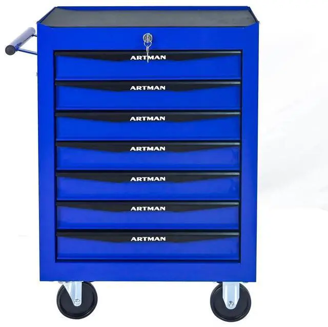 Main image of Rolling Metal Tool Chest with 7 Drawers, 20" 7-Drawer Tool Chest Cabinet with Ball Bearing Drawer Slides, Steel Tool Storage Box Organizer -BLACK&BLUE