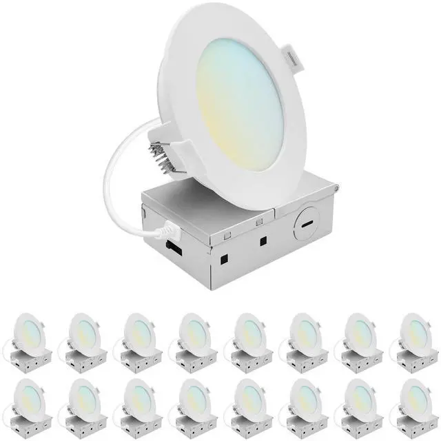 Main image of 4 Inch LED Recessed Light, ECO Backlit Mini Panel Spotlight, 5CCT 2700K-5000K, 1000 Lumens, High Output, 11 Watts, Dimmable, IC Rated, Wet Rated, ETL Listed, Energy Star, Round (16 Pack)