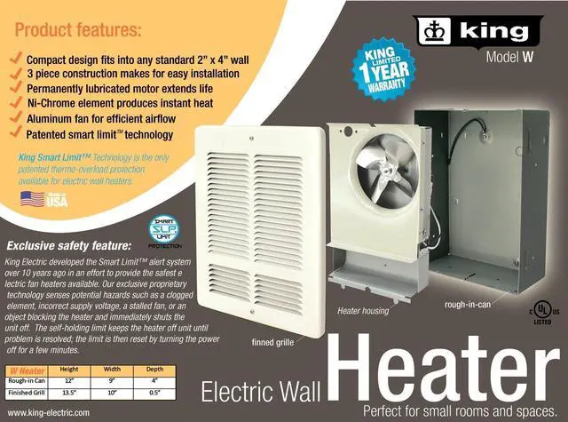 Alt view image 3 of 4 - Electric W1215 W Wall Heater, 120-Volt, White