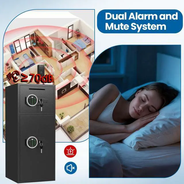 Alt view image 5 of 6 - 7.0 Cu ft Large Safe Box Fireproof Waterproof, Money Safe With Mute Function and LED Light, Digital KeypadHome Safes with Deposit Slot & Dual Alarm System,Security Box for Money Valuables
