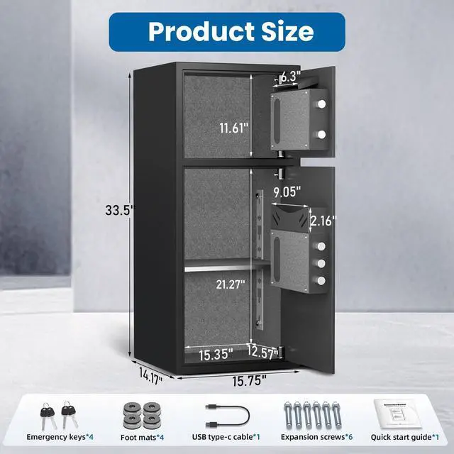 Alt view image 6 of 6 - 7.0 Cu ft Large Safe Box Fireproof Waterproof, Money Safe With Mute Function and LED Light, Digital KeypadHome Safes with Deposit Slot & Dual Alarm System,Security Box for Money Valuables
