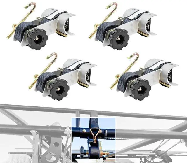 Main image of (2 Pack) 1-1/2" x 7' Ladder Rack Ratchet Tie-Down Straps (Pair) Round Tube Mount, 304 Stainless Steel