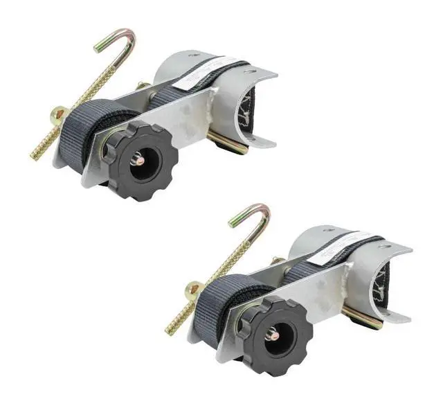 Alt view image 2 of 6 - (2 Pack) 1-1/2" x 7' Ladder Rack Ratchet Tie-Down Straps (Pair) Round Tube Mount, 304 Stainless Steel