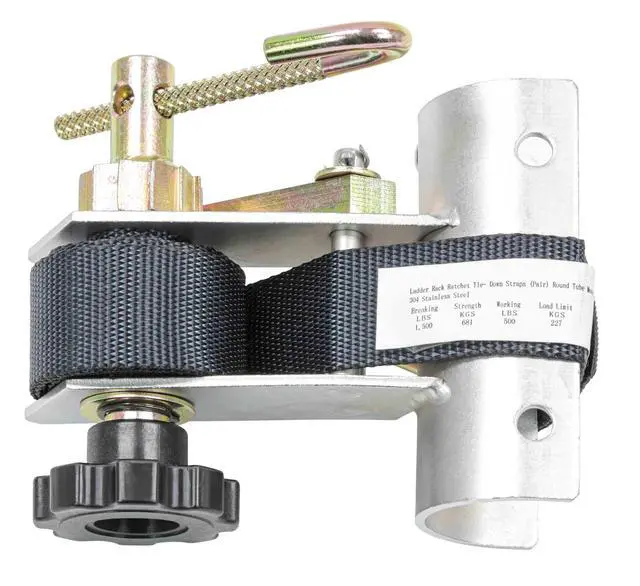Alt view image 5 of 6 - (2 Pack) 1-1/2" x 7' Ladder Rack Ratchet Tie-Down Straps (Pair) Round Tube Mount, 304 Stainless Steel