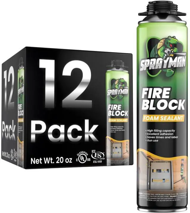 Main image of Orange Fire Block Expanding Spray Foam - (12x20oz) Professional Gun Use Polyurethane Spray for Electrical Outlets & Water Pipes, B2 Fire Rated Foam - Gun Not Included - 12 Pack