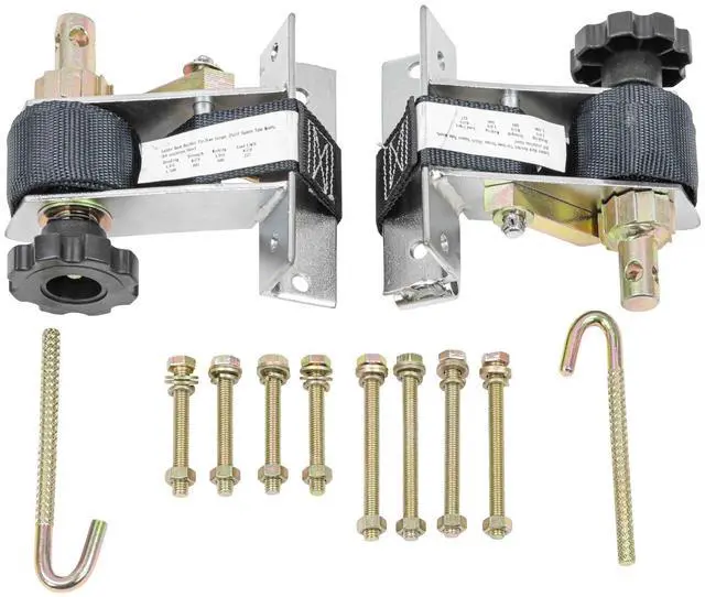 Alt view image 2 of 6 - 2 Pk 1-1/2" x 7' Ladder Rack Ratchet Tie-Down Straps (Pair) Square Tube Mount, 304 Stainless Steel
