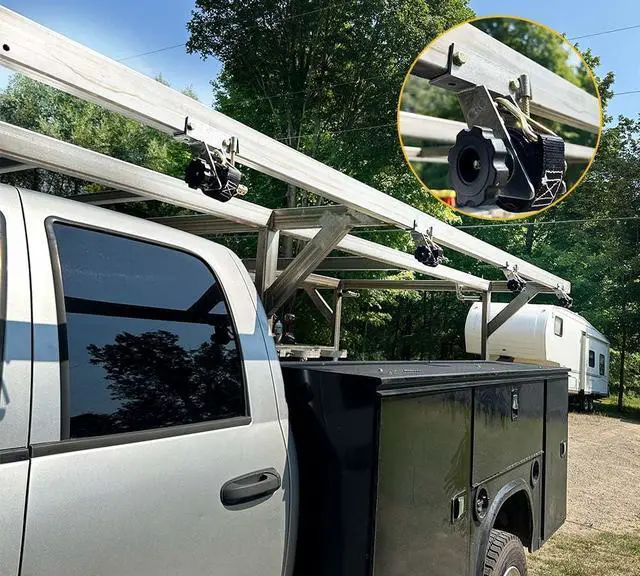 Alt view image 3 of 6 - 2 Pk 1-1/2" x 7' Ladder Rack Ratchet Tie-Down Straps (Pair) Square Tube Mount, 304 Stainless Steel