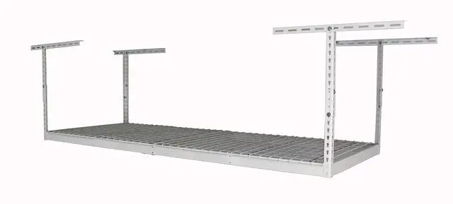 Main image of 3x8 Overhead Garage Storage Rack - Height Adjustable Steel Overhead Storage Rack - 500 Pound Weight Capacity (White, 12"-21")