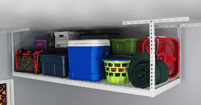 Alt view image 3 of 6 - 3x8 Overhead Garage Storage Rack - Height Adjustable Steel Overhead Storage Rack - 500 Pound Weight Capacity (White, 12"-21")