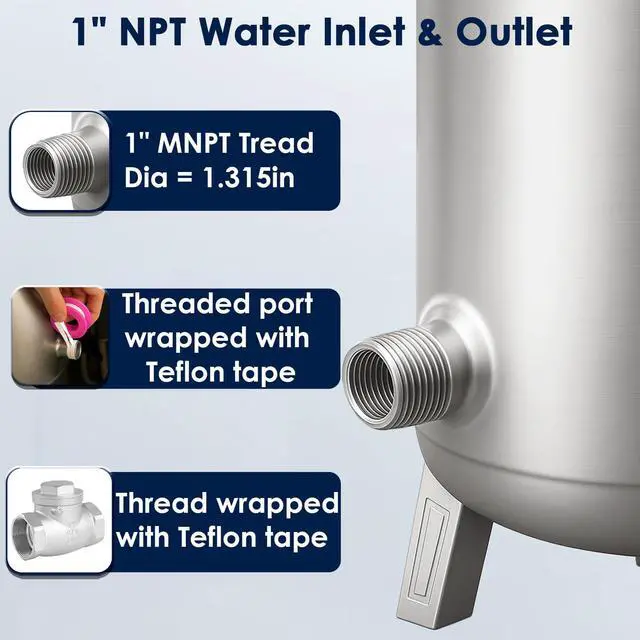 Alt view image 6 of 6 - 1" NPT Well Pressure Tank 25 Gallon, Stainless Steel Water Storage Tank/Vertical Water Pressurized Container for Well Systems & Pump, Outdoor/Garden/Farm/Basement (100L/25Gal)