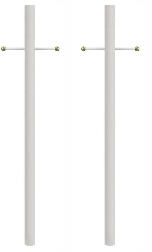 Main image of 7-Foot Direct Burial Lamp Post Outdoor Aluminum Light Pole with Decorative Cross Arm Fits Standard 3" Post Top Fixtures Black, Bronze, or White Made in USA (White, Set of 2)