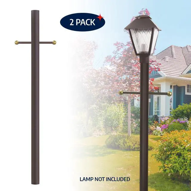 Alt view image 2 of 6 - 7-Foot Direct Burial Lamp Post Outdoor Aluminum Light Pole with Decorative Cross Arm Fits Standard 3" Post Top Fixtures Black, Bronze, or White Made in USA (Bronze, Set of 2)