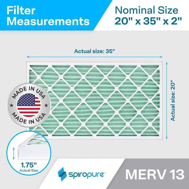 Alt view image 2 of 6 - 20x35x2 MERV 13 Pleated Filter Air Filters - Made in USA (6 Pack)