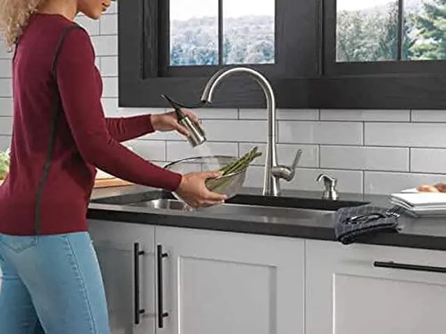 Alt view image 2 of 4 - Greydon Single-Handle Pull-Down Sprayer Kitchen Faucet with ShieldSpray and Soap Dispenser in SpotShield Stainless Steel 19826Z-SPSD-DST