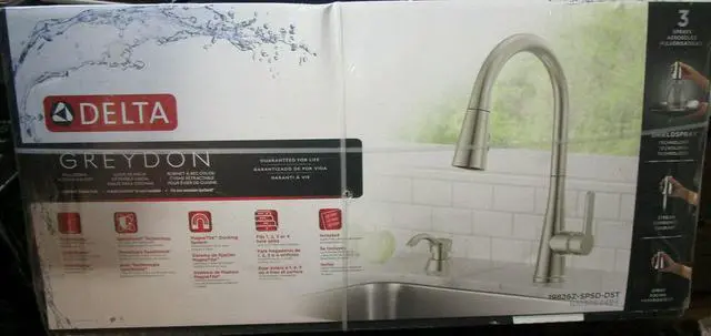 Alt view image 4 of 4 - Greydon Single-Handle Pull-Down Sprayer Kitchen Faucet with ShieldSpray and Soap Dispenser in SpotShield Stainless Steel 19826Z-SPSD-DST