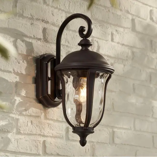 Main image of Park Sienna Vintage Outdoor Wall Light Fixture Bronze 16 3/4" Clear Hammered Glass Downbridge for Exterior House Porch Patio Outside Deck Garage Yard Front Door Garden Home