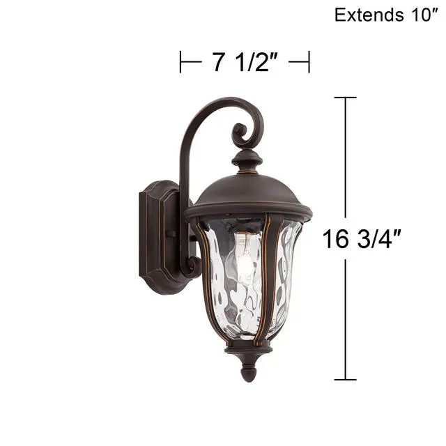 Alt view image 4 of 6 - Park Sienna Vintage Outdoor Wall Light Fixture Bronze 16 3/4" Clear Hammered Glass Downbridge for Exterior House Porch Patio Outside Deck Garage Yard Front Door Garden Home