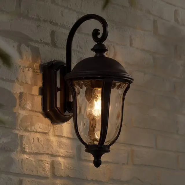 Alt view image 5 of 6 - Park Sienna Vintage Outdoor Wall Light Fixture Bronze 16 3/4" Clear Hammered Glass Downbridge for Exterior House Porch Patio Outside Deck Garage Yard Front Door Garden Home