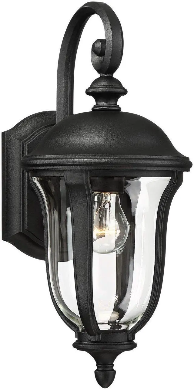Main image of Park Sienna Vintage Outdoor Wall Light Fixture Black 16 3/4" Clear Glass Scrolling Downbridge for Exterior House Porch Patio Outside Deck Garage Yard Front Door Garden Home