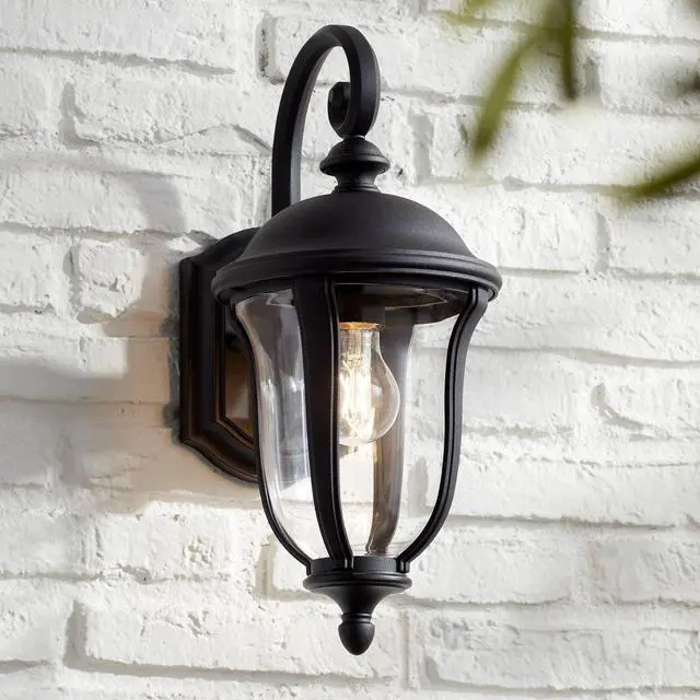 Alt view image 2 of 3 - Park Sienna Vintage Outdoor Wall Light Fixture Black 16 3/4" Clear Glass Scrolling Downbridge for Exterior House Porch Patio Outside Deck Garage Yard Front Door Garden Home