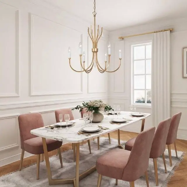 Alt view image 2 of 6 - Antique Gold Chandelier for Dining Room, 6-Light Gold Chandeliers with Crystal, Vintage Modern Chandelier Hanging Light Fixtures in Brushed Finish for Kitchen Island, Living Room, Foyer