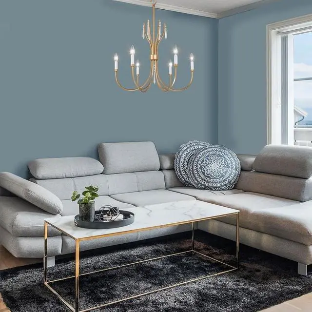 Alt view image 6 of 6 - Antique Gold Chandelier for Dining Room, 6-Light Gold Chandeliers with Crystal, Vintage Modern Chandelier Hanging Light Fixtures in Brushed Finish for Kitchen Island, Living Room, Foyer