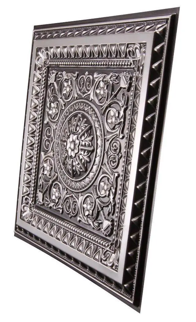 Alt view image 2 of 6 - Marseille Antique Silver 2 ft. x 2 ft. Lay-in or Glue Up Ceiling Tile - Box of 10