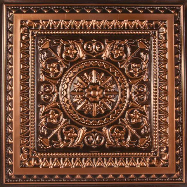 Main image of Marseille Antique Copper Ceiling Tiles - 2 ft. x 2 ft. Decorative Ceiling Tiles, Box of 10, Faux Tin Look, Class A Fire Rated, Easy to Install, Lightweight Vinyl