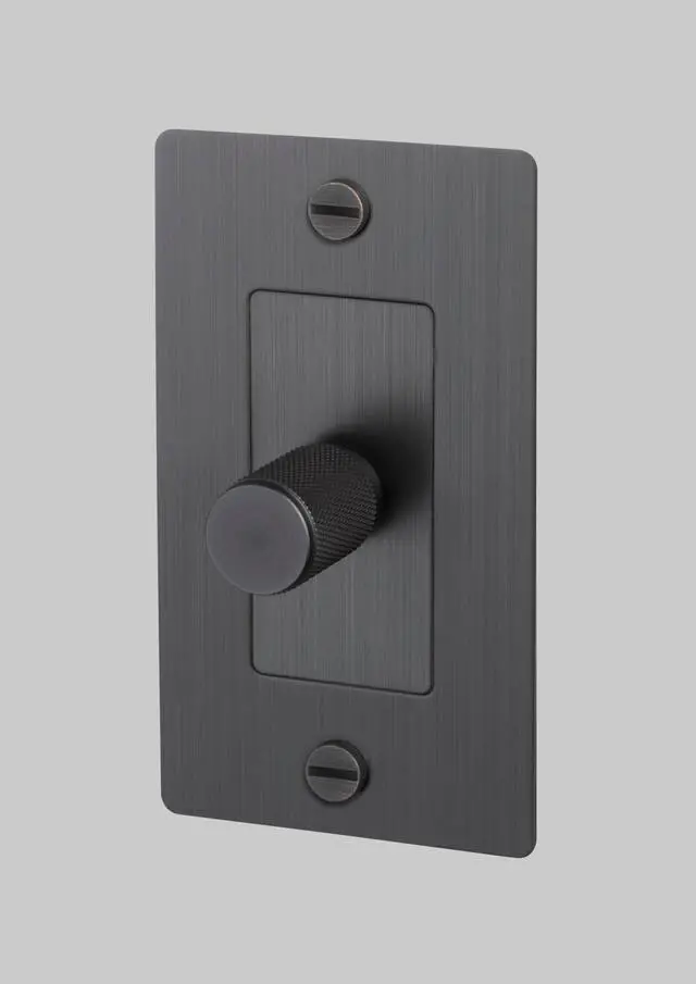 Main image of Buster and Punch 1 Gang Single LED Dimmer Switch Cross Knurl Smoked Bronze Without Logo