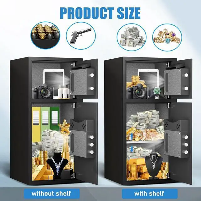 Alt view image 6 of 6 - 6.5 Cu Ft Fireproof Waterproof Safe Box with Fingerprint & Password Lock, LED Light, Deposit Slot & Dual Alarm System, Large Home Security Safe for Documents, Cash, Pistols, Valuables