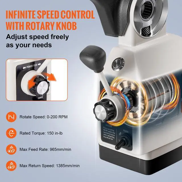 Alt view image 3 of 6 - [ { "text": "Vevor Power Feed X-Axis 150Lbs Torque,Power Feed Milling Machine 0-200PRM, Power Table Feed Mill 110V,for Bridgeport and Similar Knee Type Milling Machines - ", "type": "text" }, { "cellP