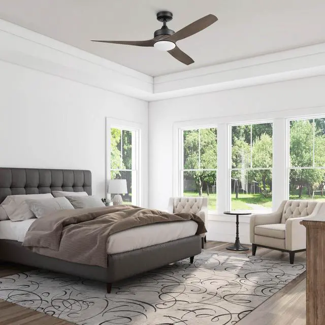 Alt view image 2 of 6 - Ceiling Fans Lynton, 52 Inch Indoor Outdoor Ceiling Fan with Color Changing LED Light, Remote Control, Charcoal Brown High Performance Blades, Reversible Airflow - 51853-01 (Black)