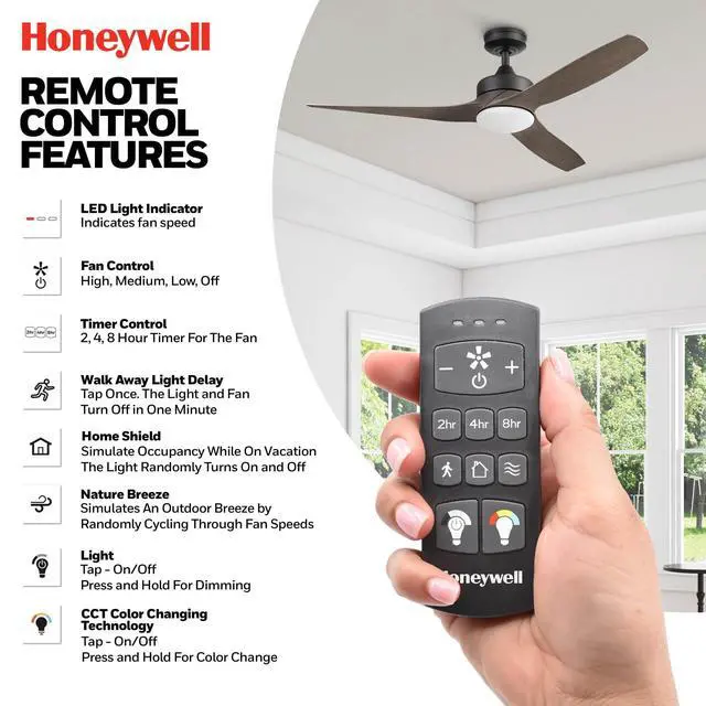 Alt view image 4 of 6 - Ceiling Fans Lynton, 52 Inch Indoor Outdoor Ceiling Fan with Color Changing LED Light, Remote Control, Charcoal Brown High Performance Blades, Reversible Airflow - 51853-01 (Black)
