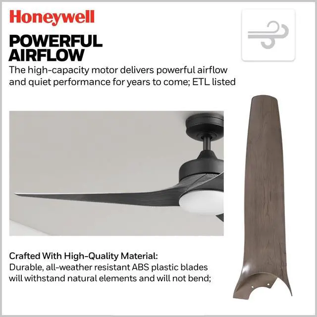 Alt view image 6 of 6 - Ceiling Fans Lynton, 52 Inch Indoor Outdoor Ceiling Fan with Color Changing LED Light, Remote Control, Charcoal Brown High Performance Blades, Reversible Airflow - 51853-01 (Black)