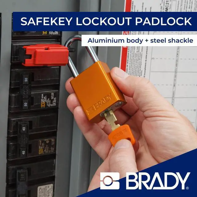 Alt view image 3 of 6 - SafeKey Lockout Padlock Aluminum Blu 1.5" Steel Shkl Keyed Different 6 Pk