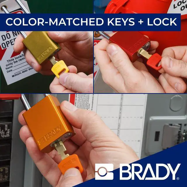 Alt view image 6 of 6 - SafeKey Lockout Padlock Aluminum Blu 1.5" Steel Shkl Keyed Different 6 Pk