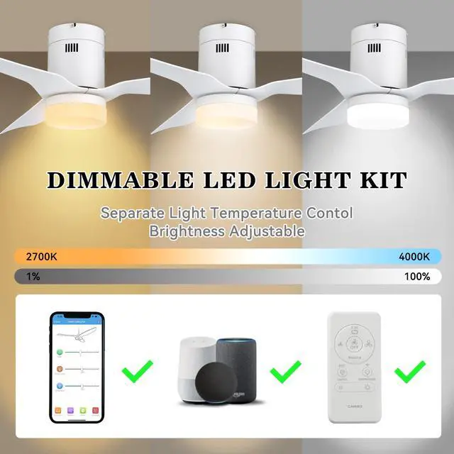 Alt view image 3 of 6 - 52 Inch Smart Ceiling Fan with Lights and 10-speed DC Motor, Works with Remote Control/Alexa/Google Home/Siri, Dimmable LED Light (52 Inch, Creamy White)