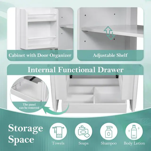 Alt view image 4 of 6 - 30 Inch White Bathroom Vanity with Sink,Vintage Bathroom Sink Cabinet 30 Inch,Drop-In with Integrated Countertop,2 Storage Door Organizers & Sliding Tray,Adjustable Shelf,Soft Closing,Solid Wood Frame