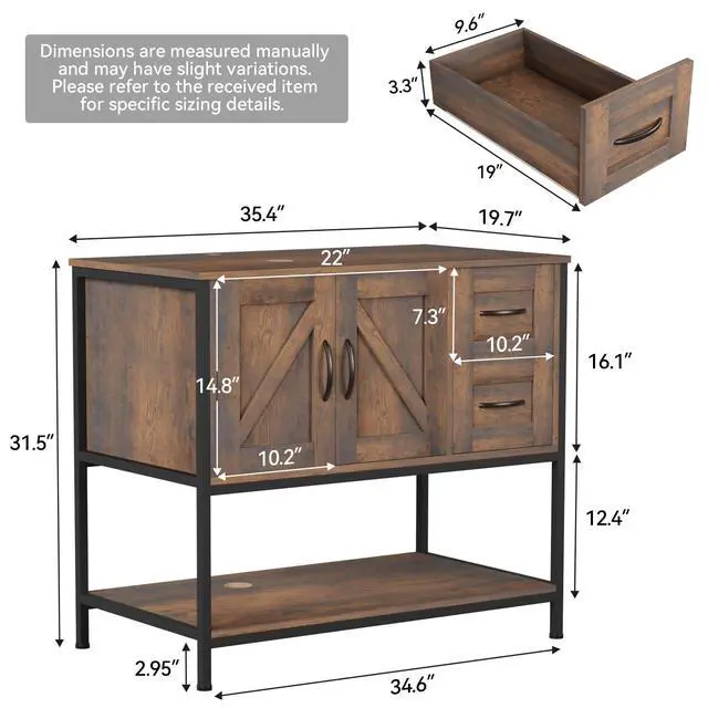 Alt view image 2 of 6 - Bathroom Vanity, 36" Rustic Brown Bathroom Vanity with Sink Combo,Faucet,Pop up Drain Set,Farmhouse Modern Cabinet with Black Art Ceramic Vessel Sink