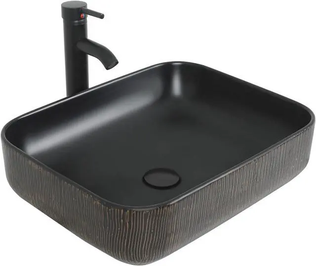 Alt view image 6 of 6 - Bathroom Vanity, 36" Rustic Brown Bathroom Vanity with Sink Combo,Faucet,Pop up Drain Set,Farmhouse Modern Cabinet with Black Art Ceramic Vessel Sink