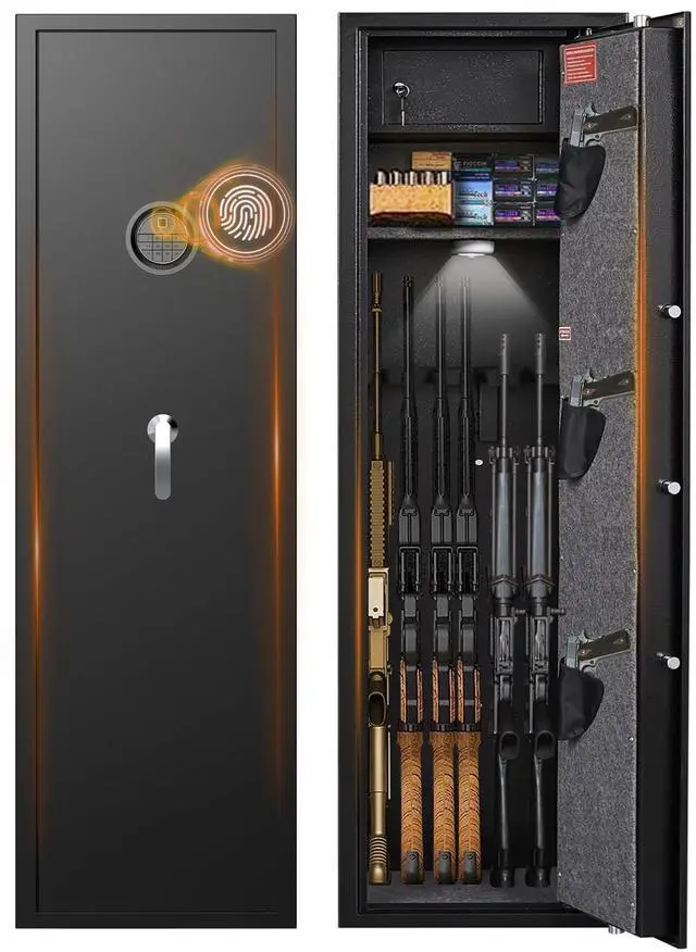Main image of Gun Safe for Rifles and Pistols, 5-7 Biometric Gun Safe with Inner Lock Box, Gun Safes for Home Rifle and Pistols with Removable Shelf, LED Light, Fingerprint Unlock