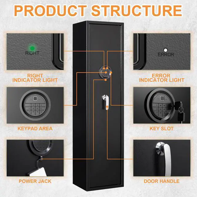 Alt view image 4 of 6 - Gun Safe for Rifles and Pistols, 5-7 Biometric Gun Safe with Inner Lock Box, Gun Safes for Home Rifle and Pistols with Removable Shelf, LED Light, Fingerprint Unlock