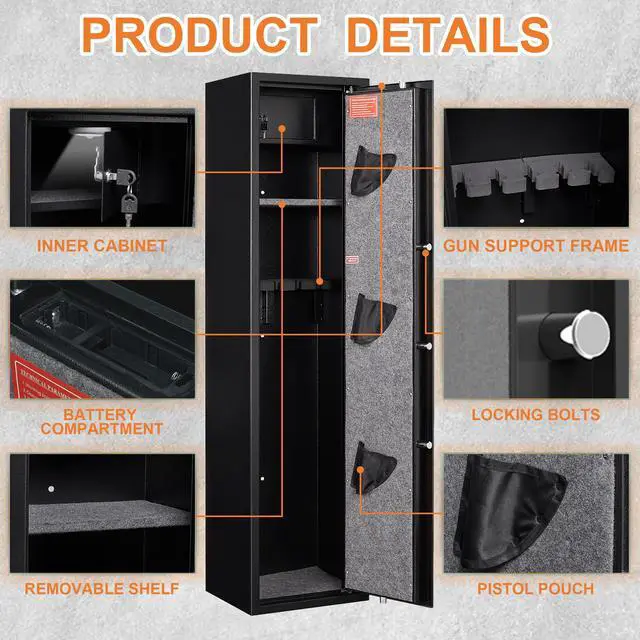 Alt view image 5 of 6 - Gun Safe for Rifles and Pistols, 5-7 Biometric Gun Safe with Inner Lock Box, Gun Safes for Home Rifle and Pistols with Removable Shelf, LED Light, Fingerprint Unlock