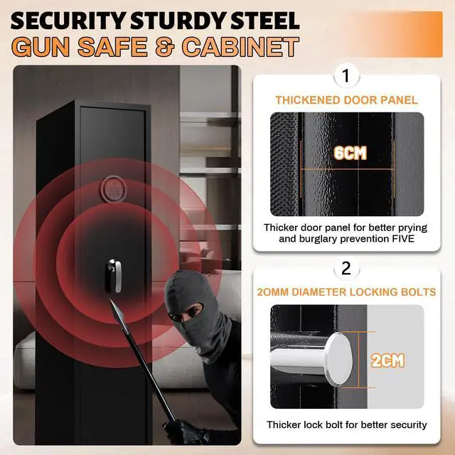 Alt view image 6 of 6 - Gun Safe for Rifles and Pistols, 5-7 Biometric Gun Safe with Inner Lock Box, Gun Safes for Home Rifle and Pistols with Removable Shelf, LED Light, Fingerprint Unlock
