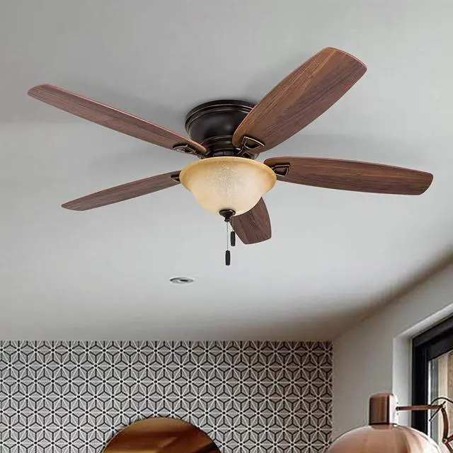 Alt view image 3 of 6 - Glen Alden 52 Inch Indoor LED Ceiling Fan with Bowl Light, Pull Chain Control, 5 Dual-Finish Blades, Quiet Reversible Motor, White