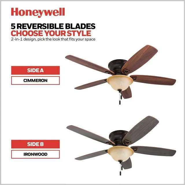 Alt view image 5 of 6 - Glen Alden 52 Inch Indoor LED Ceiling Fan with Bowl Light, Pull Chain Control, 5 Dual-Finish Blades, Quiet Reversible Motor, White