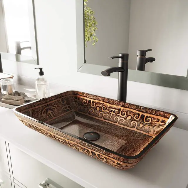 Alt view image 4 of 6 - Donatello 23"L x 15"W x 5"H Over the Counter Glass Rectangular Vessel Bathroom Sink in Gold and Brown Fusion -VG07045