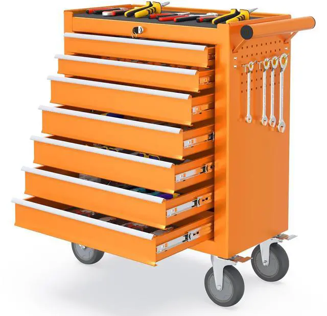 Main image of 7 Drawers Rolling Tool Box, Portable Storage Tool Chest with Wheels, Toolbox with Lock for Warehouse, Garage, Repair Shop and Tool Room